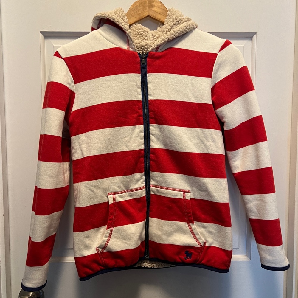 Mini Boden Reversible Fleece/Red and White Striped Kids' Jacket - Picture 2 of 4